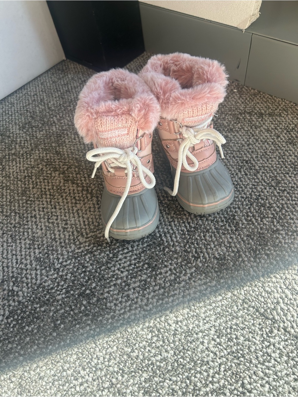 London Fog Pink Faux-Fur Trim Kids Winter Boots